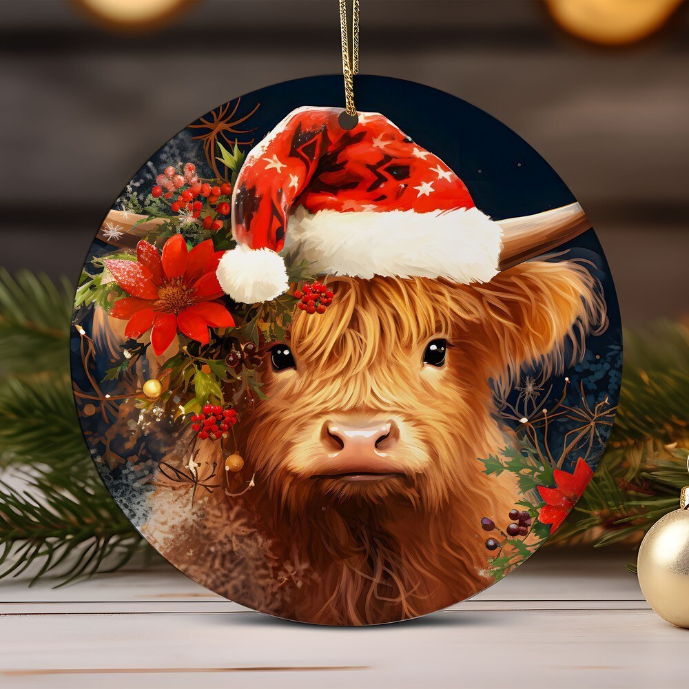 Baby Highland Cow Christmas Ornament Sublimation Designs Christmas Round